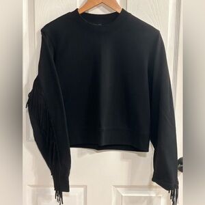 AllSaints Black Fringi Fringe Trim Casual Sweatshirt Small NWOT